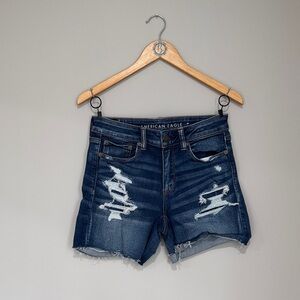 American Eagle Outfitters Women's Ripped Dark Blue Jean Shorts